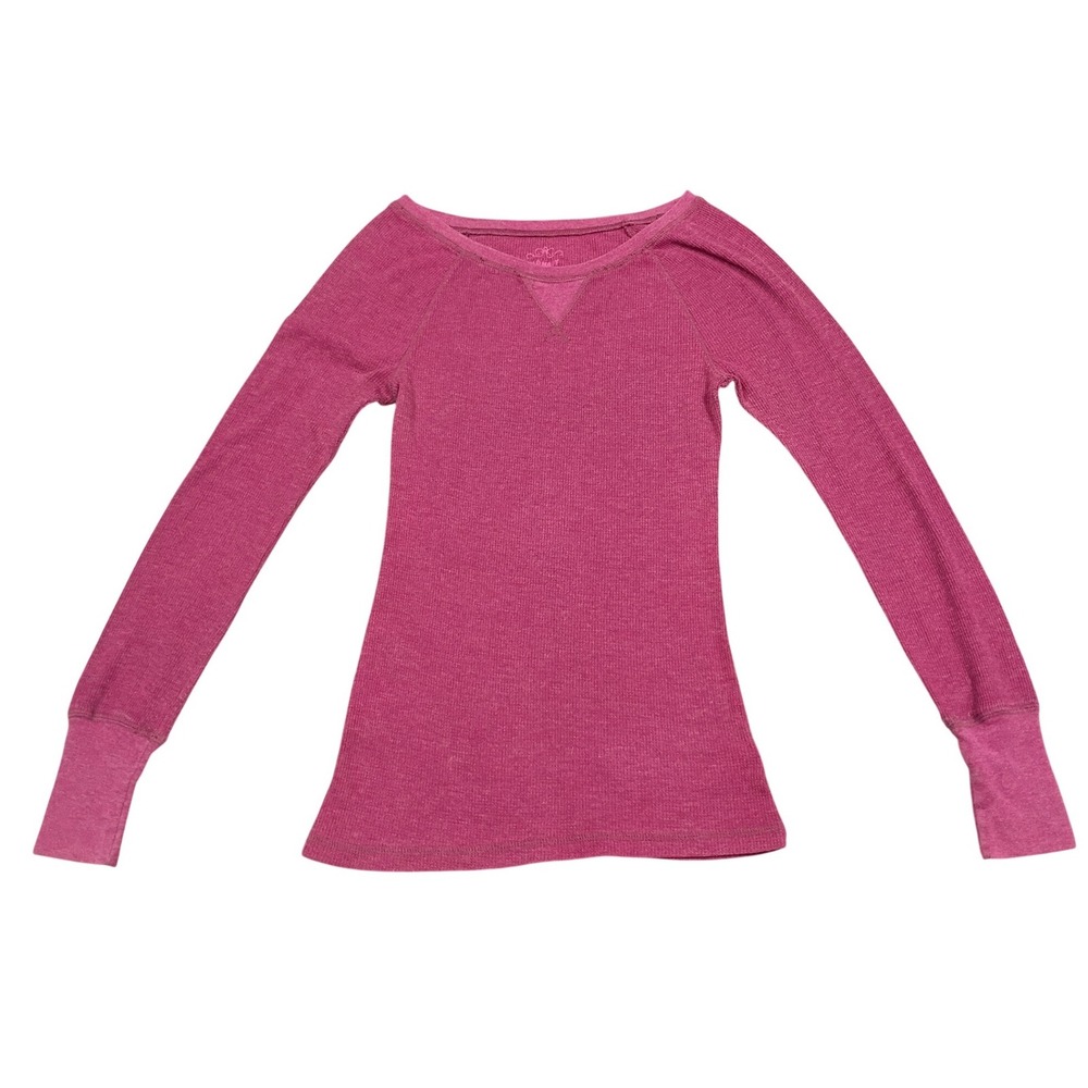 Old Navy Thermal Top Womens XS Pink Waffle Knit Scoop Neck Long Sleeve Layering